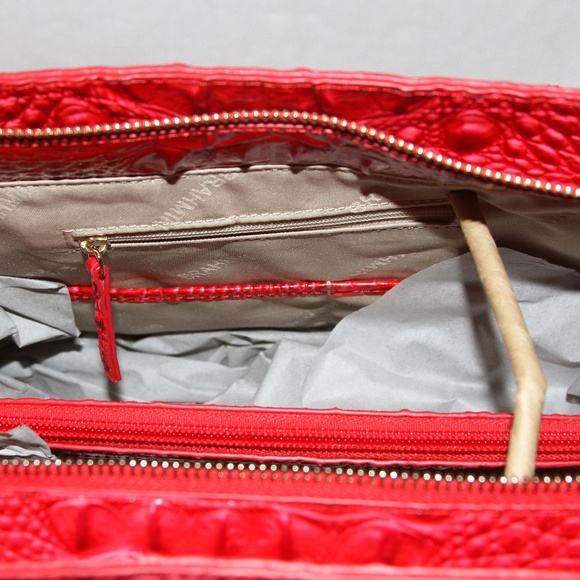 BRAHMIN Small Finley Satchel Sriracha Red Melbourne Leather Purse Tote Bag - Picture 8 of 9